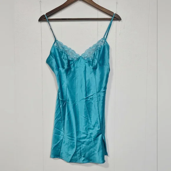 Nwt Victoria's Secret Teal Satin Chemise - Picture 1 of 5